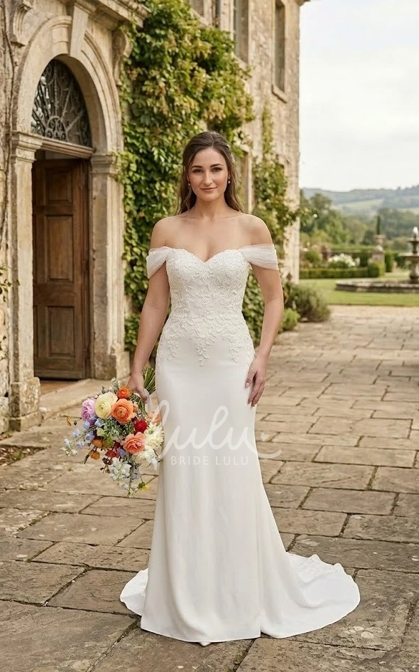 Off-the-Shoulder Lace Mermaid Wedding Dress with Illusion Back for Country and Garden Weddings