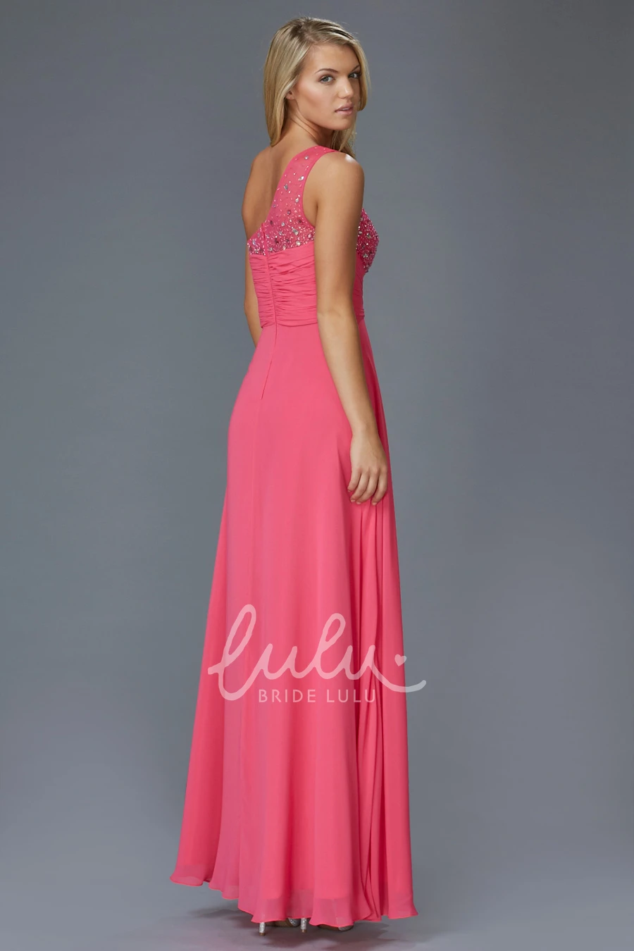 One-Shoulder Sleeveless Chiffon A-Line Formal Dress with Beading