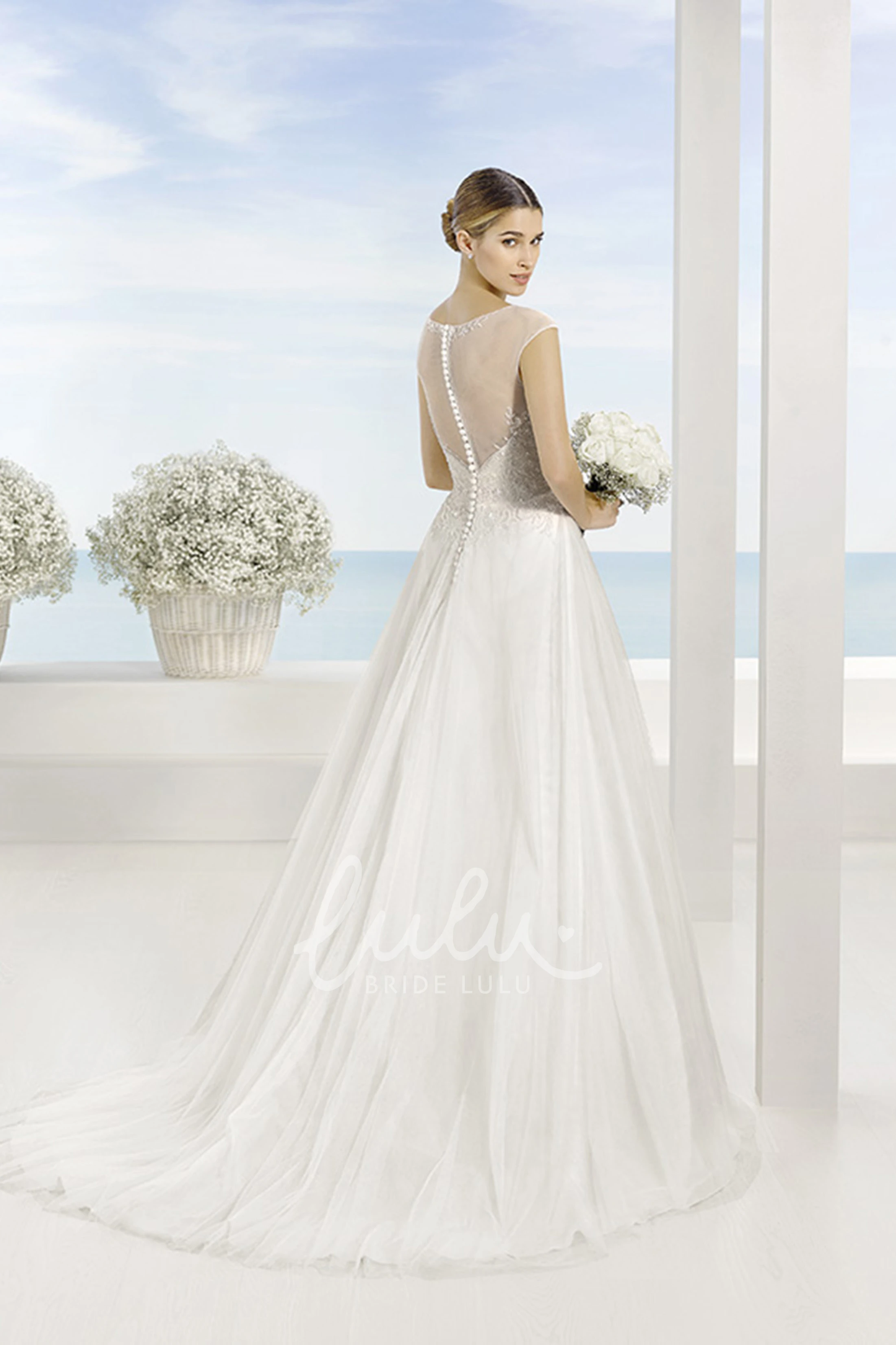 Appliqued One-Shoulder Tulle Wedding Dress Long & Flowy
