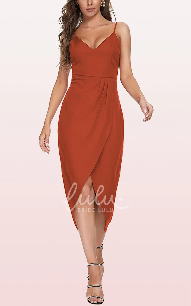 Chiffon V-Neck Bodycon Prom Dress with Draping Romantic Split Front