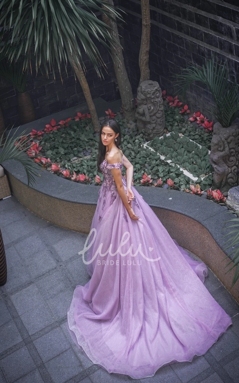 Ball Gown Tulle A-Line Prom Dress with Appliques Romantic Bridesmaid Dress