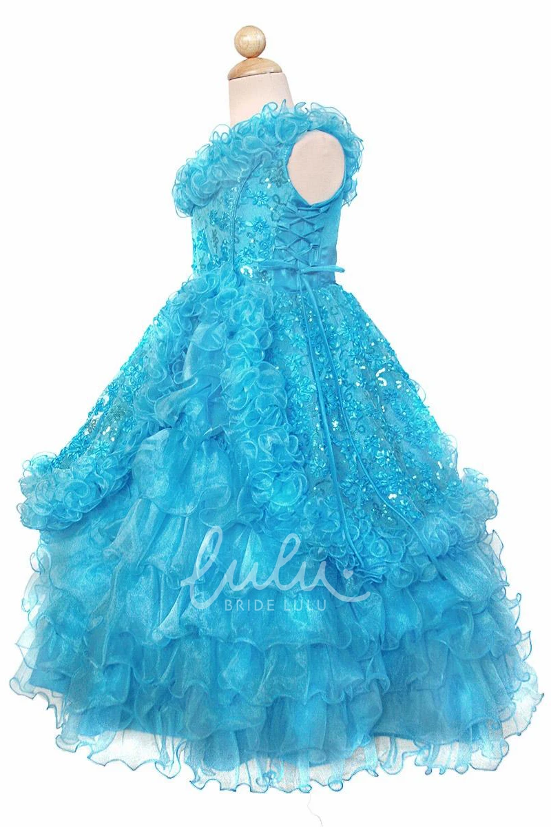 Lace&Sequins Flower Girl Dress with Ruffles and Embroidery Ankle-Length