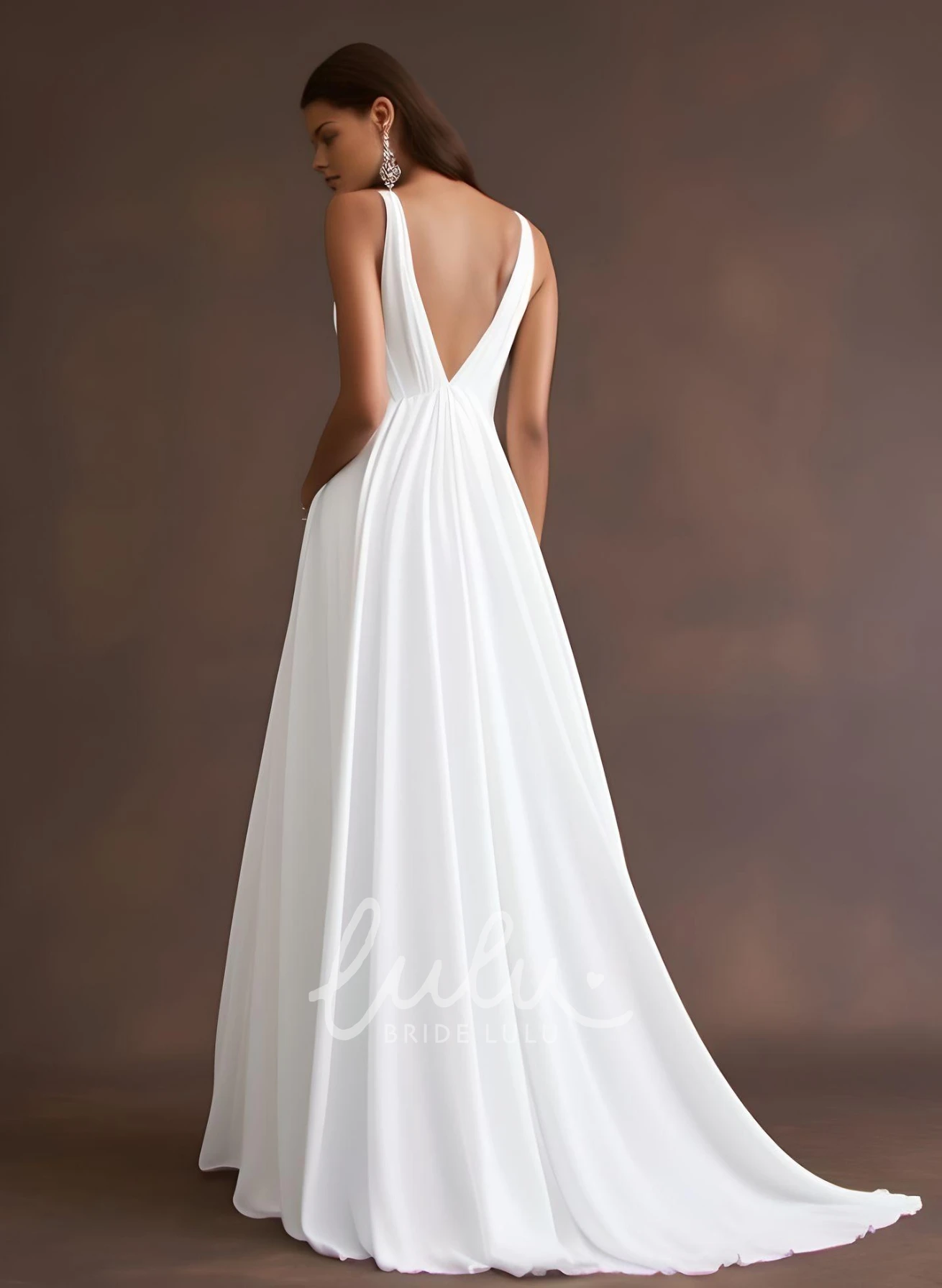 Casual A-Line Chiffon Wedding Dress Split Front Ethereal Modern Floor-length Sleeveless