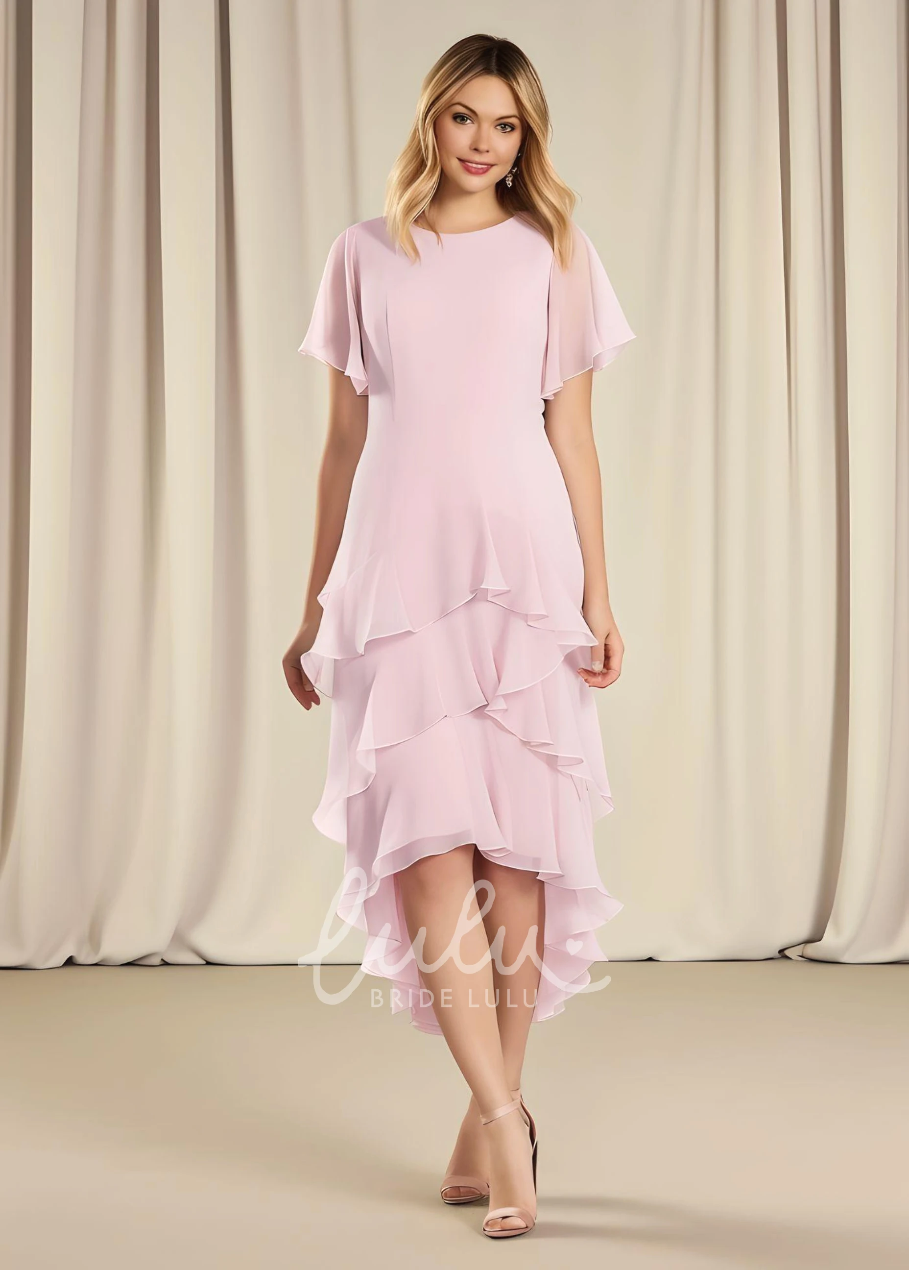 Casual Chiffon Mother of the Bride Dress with Ruffles High-Low Sheath
