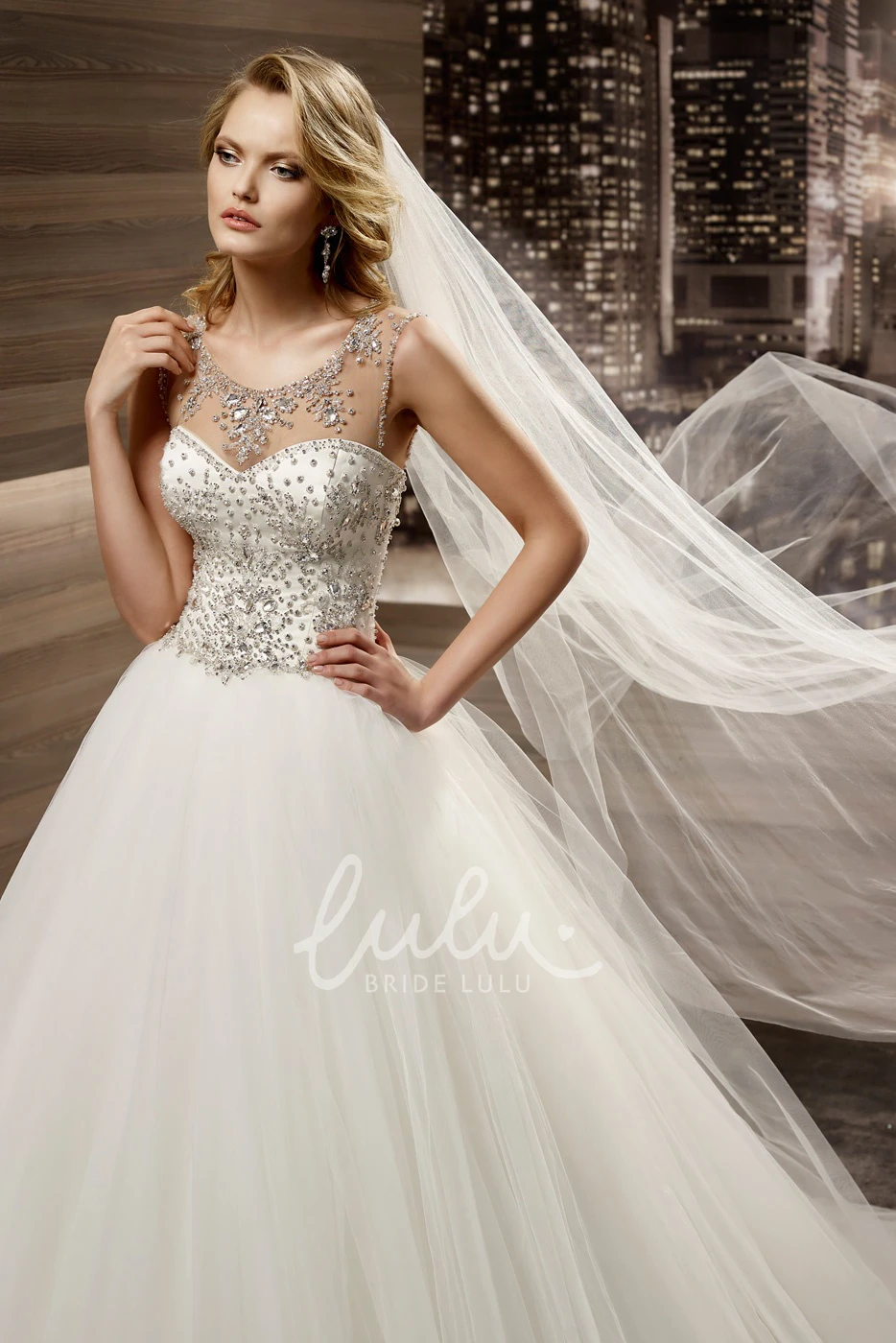 Beaded Cap-Sleeve A-Line Wedding Dress with Brush Train