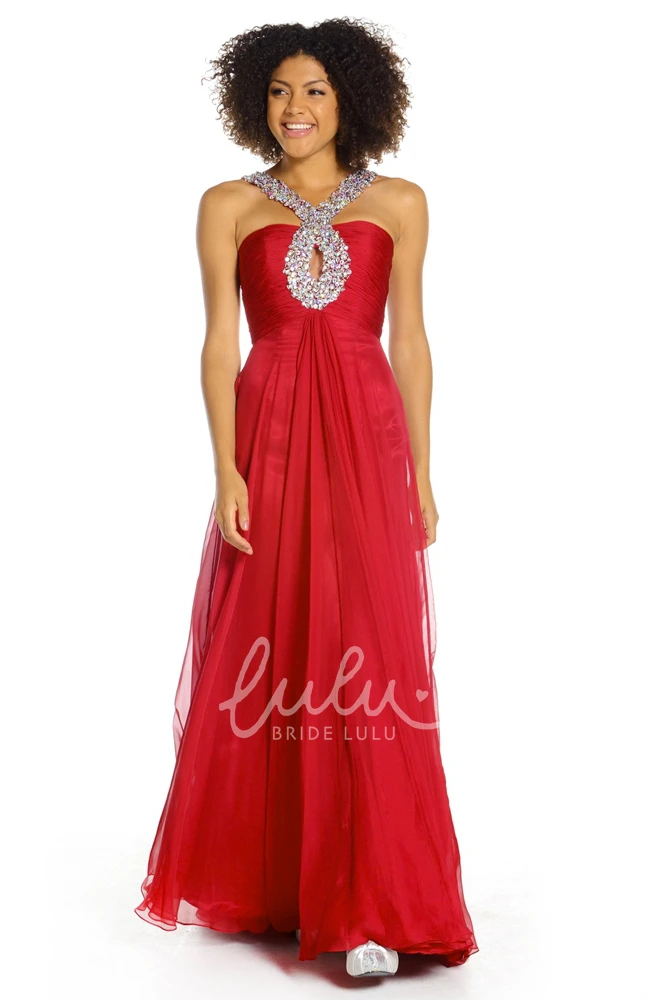 Floor-Length Chiffon Prom Dress with A-Line Silhouette and Beaded Pleats