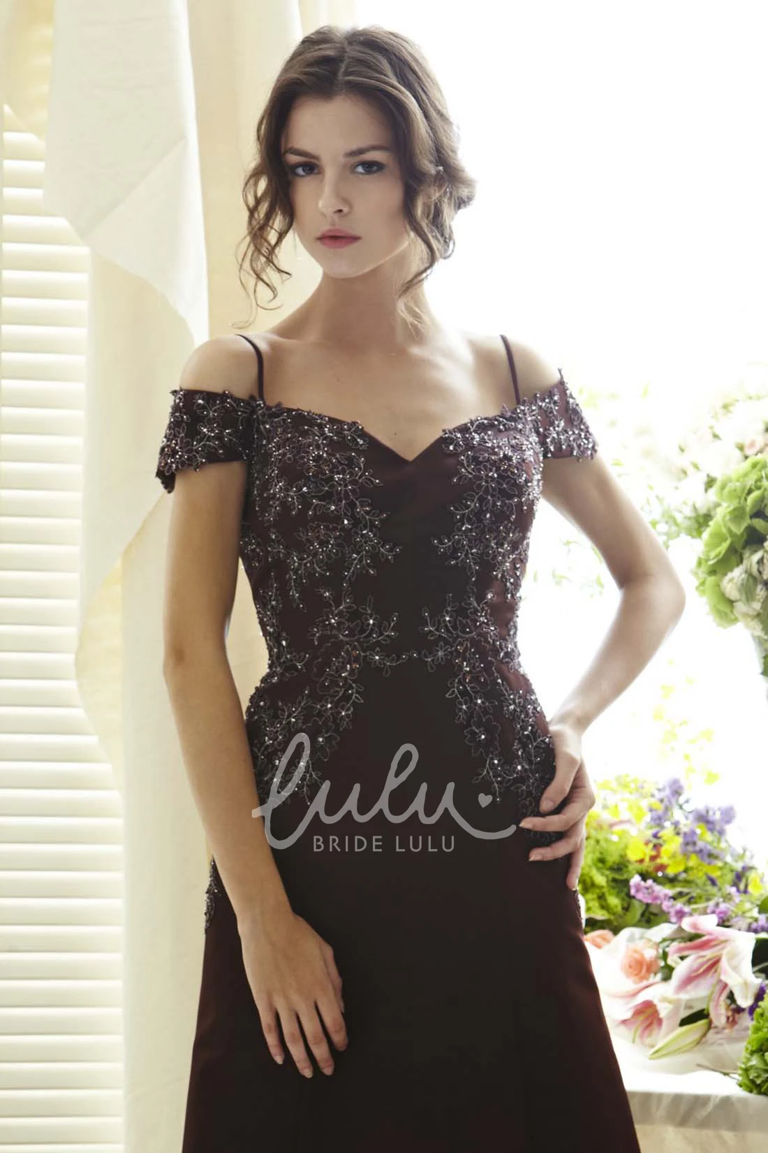 A-Line Floor-Length Chiffon Prom Dress with Appliques and Low-V Back Classy Prom Dress