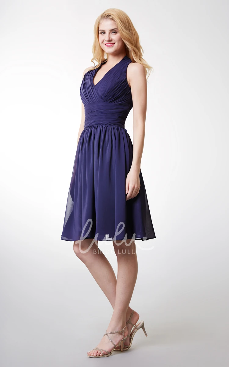 Halter Chiffon Dress with Cummerbund Waist and Swirling Skirts Cute Bridesmaid Dress