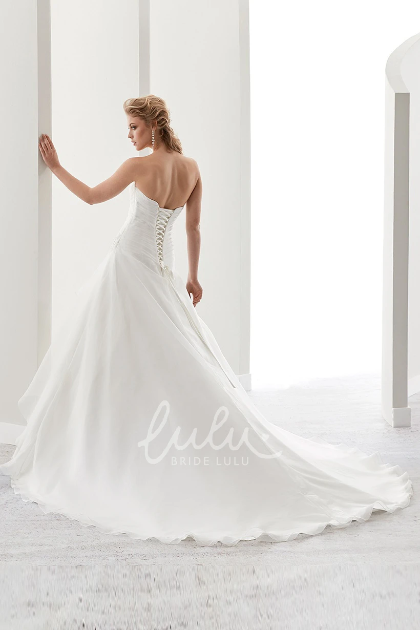 Beaded Bust A-Line Wedding Dress with Side Ruffles