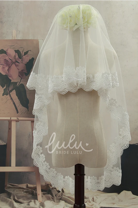 Lace Edge Tulle Wedding Veil Fingertip Simple Style