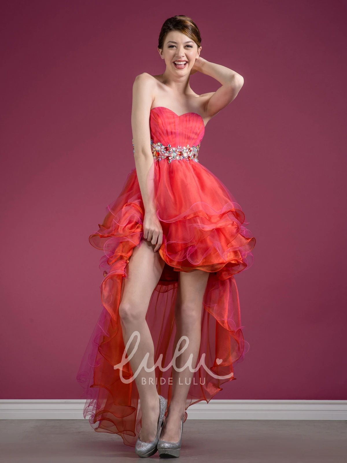 Sweetheart Sleeveless High-Low Tulle Prom Dress with Ruffles and Tiers