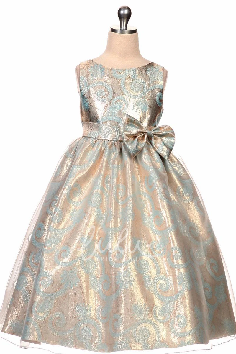 Sequin & Organza Tea-Length Flower Girl Dress with Bow and Sash Unique Dress for Girls
