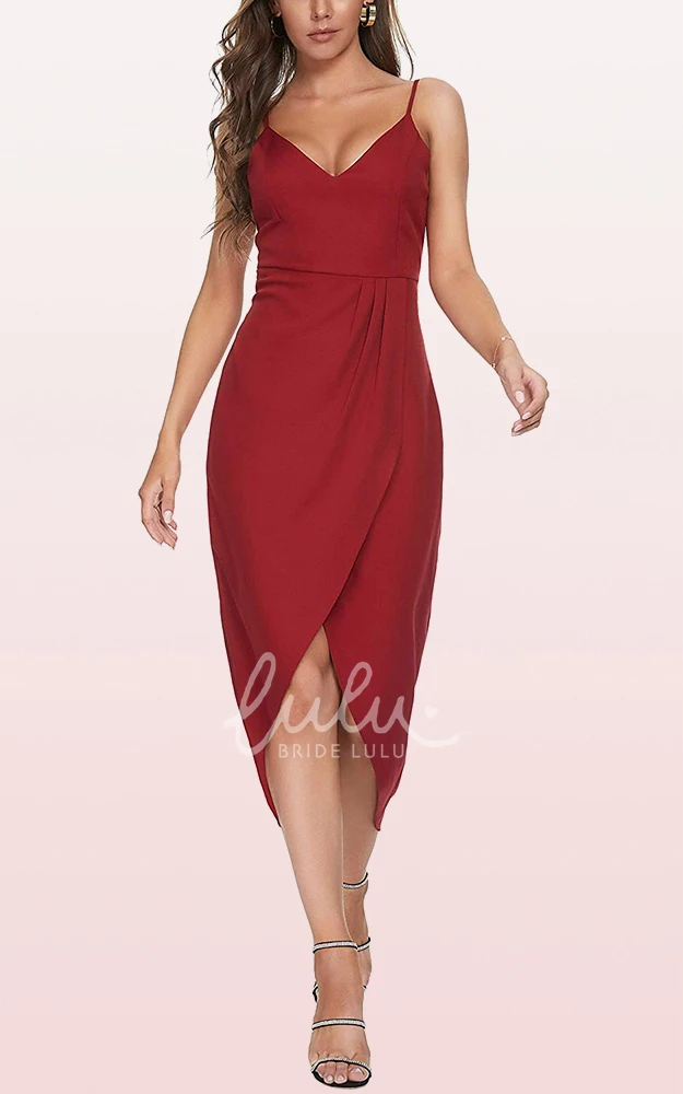 Chiffon V-Neck Bodycon Prom Dress with Draping Romantic Split Front