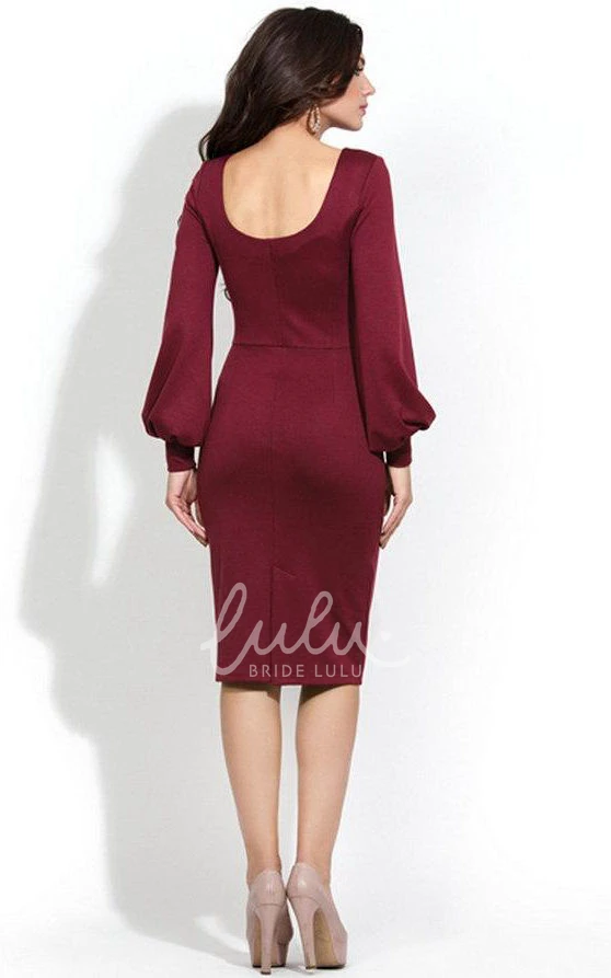 Knee-length Sheath Prom Dress with Puff Sleeves