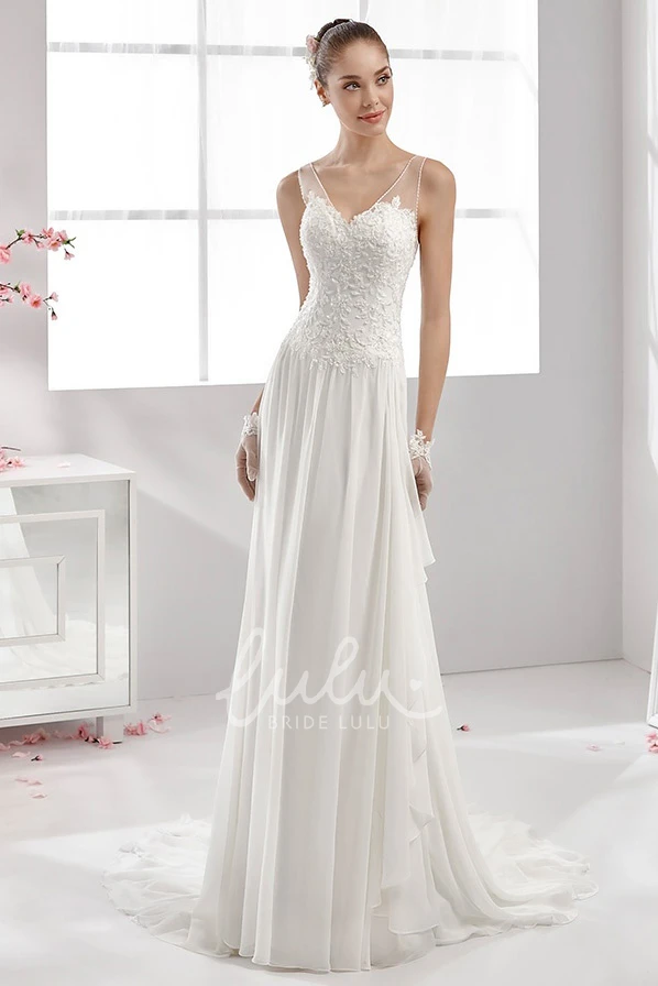 Draping Gown with Lace Bodice and Chiffon Skirt Sweetheart Flowy Women