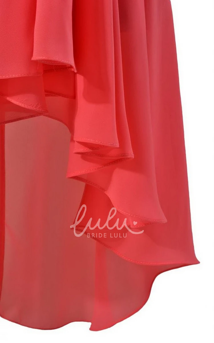 V-neck High-low Sleeveless Chiffon Prom Dress with Ruching