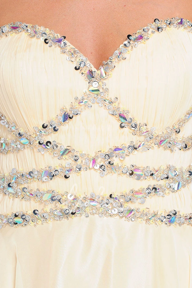 Beaded A-Line Tulle&Satin Prom Dress with Ruching Floor-Length