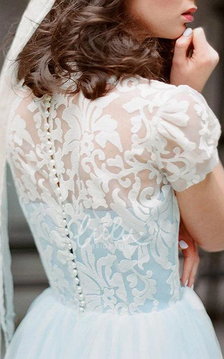 Tulle Lace Satin Dress Mini Button Elegant