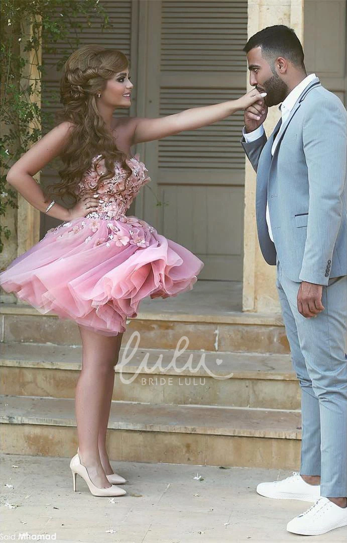 Sweetheart Tulle Homecoming Dress with Flowers Glamorous & Short