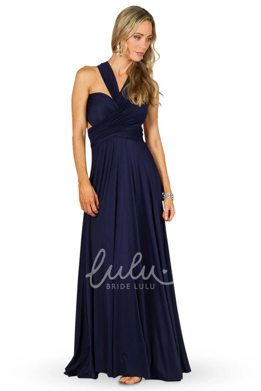 A-Line Halter Maxi Chiffon Bridesmaid Dress Sleeveless and Convertible