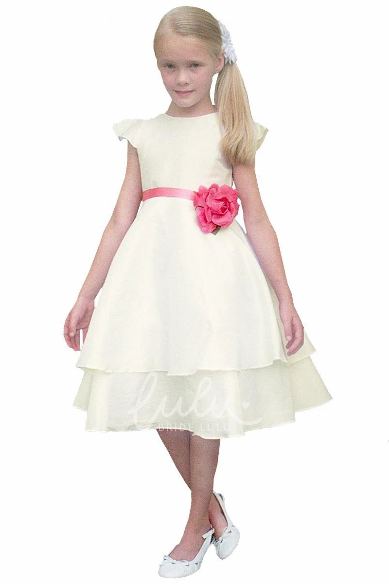 Cap-Sleeve Taffeta Flower Girl Dress Tea-Length Elegant 2025
