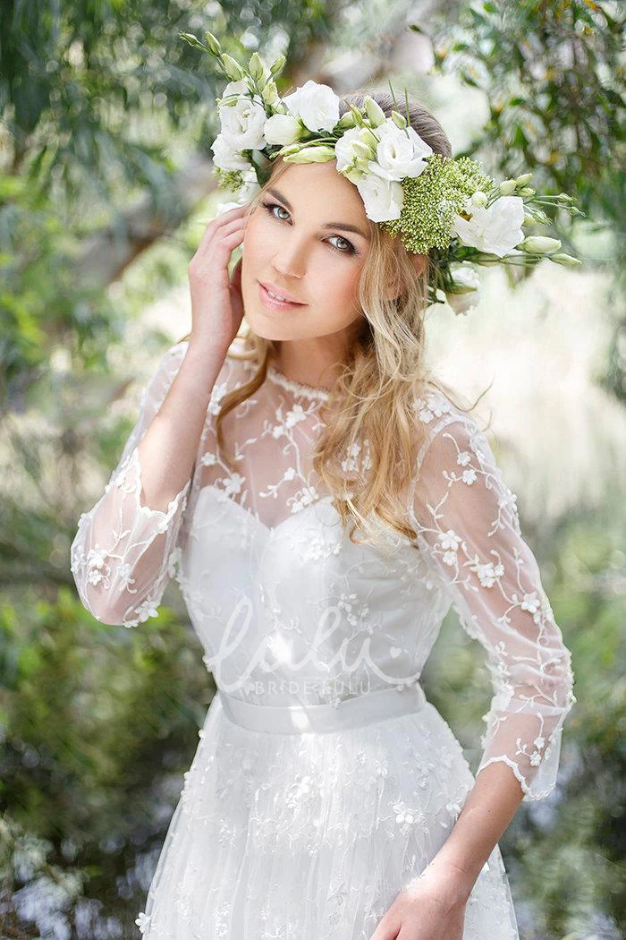 Lace Low-V Back Chiffon Wedding Dress Elegant Bridal Gown