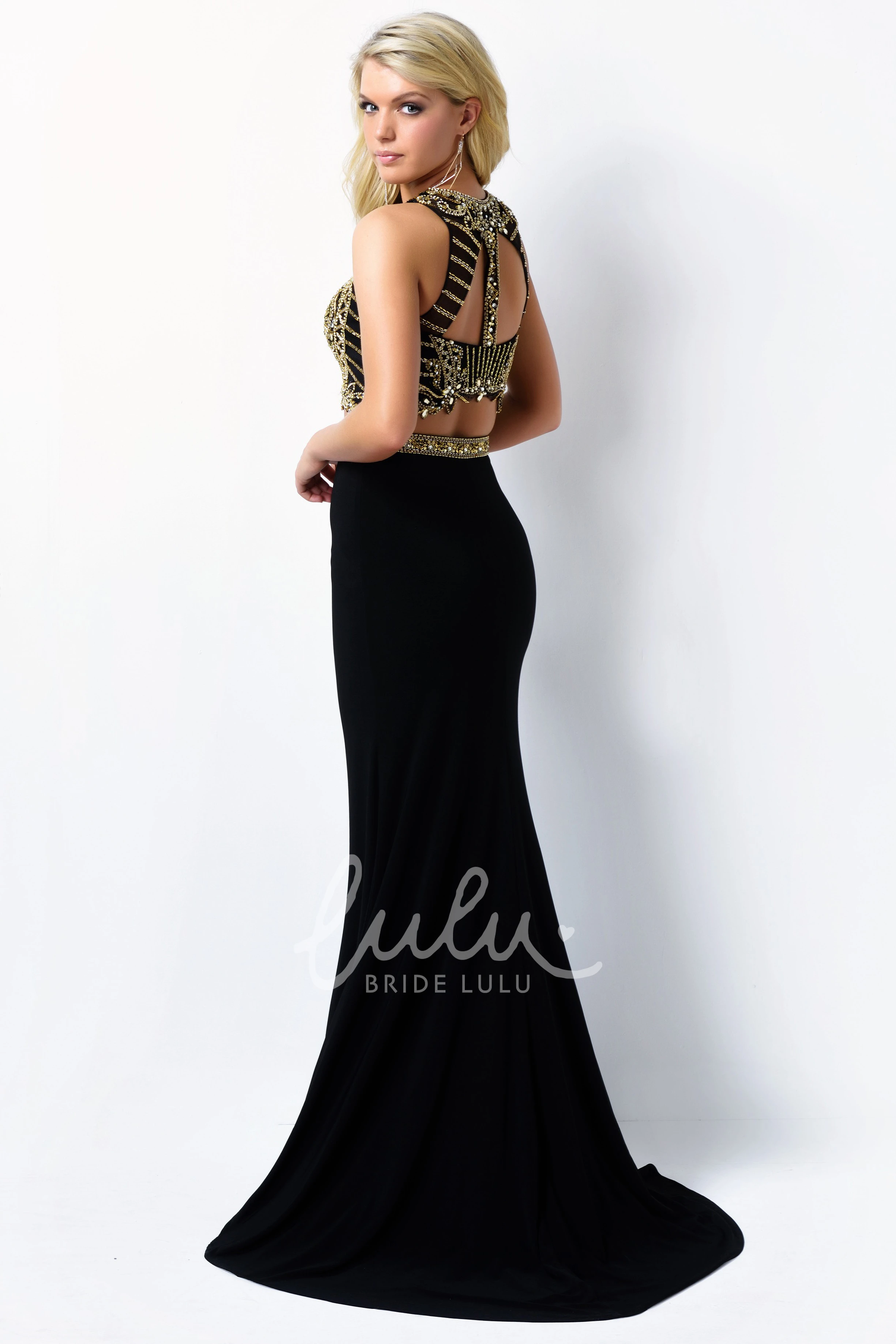 Two-Piece Sheath Jewel-Neck Sleeveless Jersey Dress With Beading