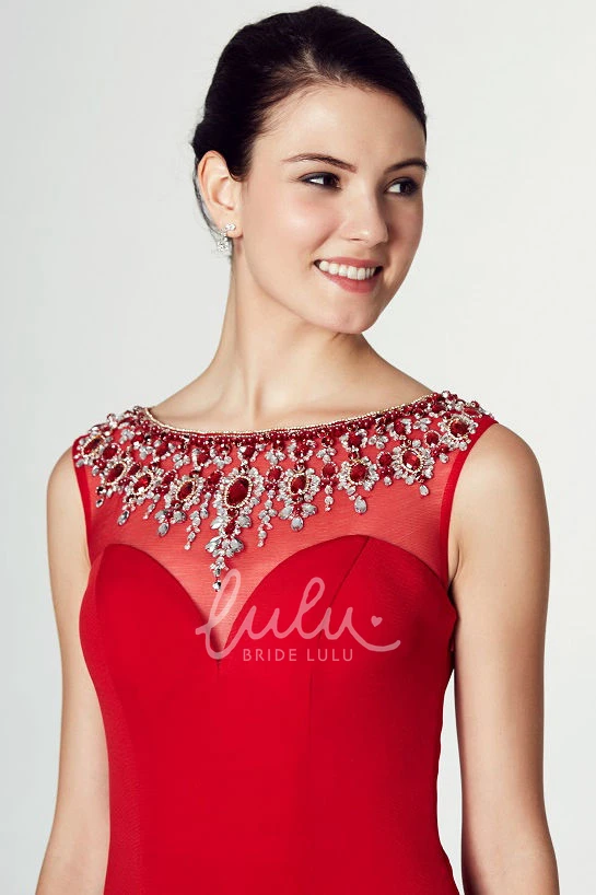 Jersey Prom Dress with Brush Train and Beaded Bateau Neckline