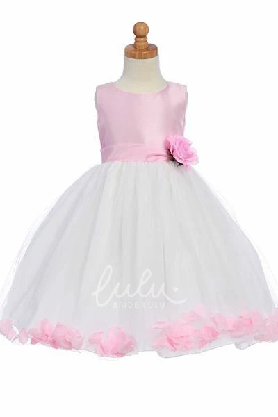 Floral Tulle Tea-Length Flower Girl Dress Flowy Beach Dress