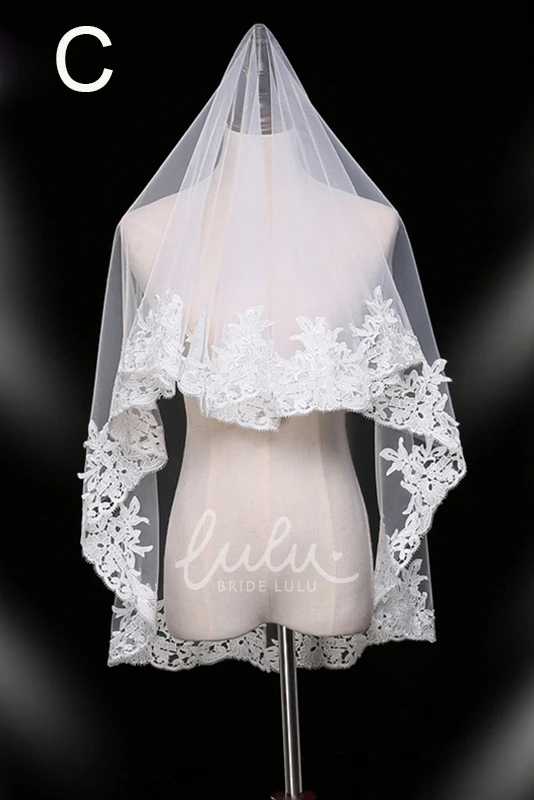 Simple Lace Applique Bride Veil for Weddings