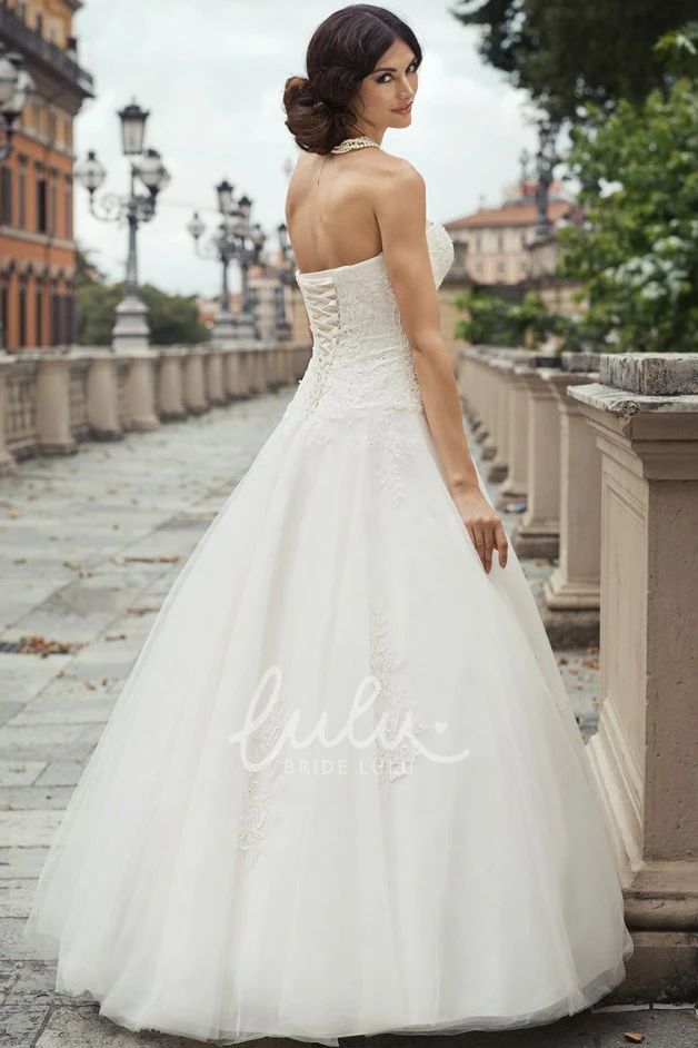 Strapless Tulle&Lace Ball Gown Wedding Dress with Appliques Elegant Bridal Gown