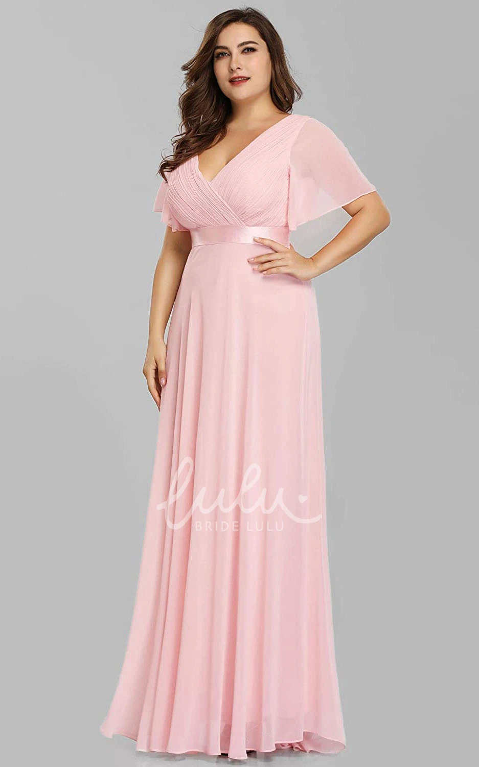 Chiffon V-Neck A-Line Mother Dress with Criss Cross Casual & Elegant