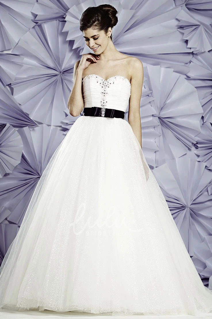 Beaded Sweetheart Tulle Ball Gown Wedding Dress Sleeveless Long Sequins