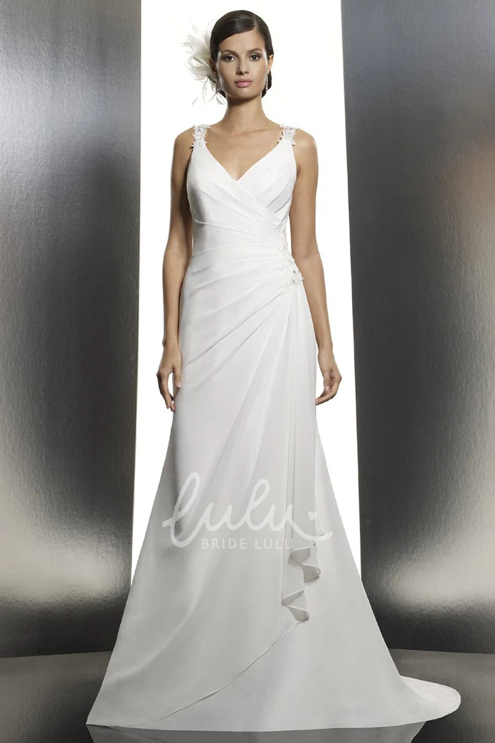 Satin V-Neck Wedding Dress with Lace and Low-V Back