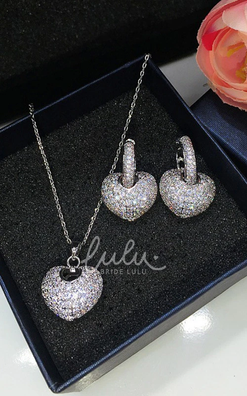 Unique Heart Shape Rhinestone Necklace and Earrings Jewelry Set