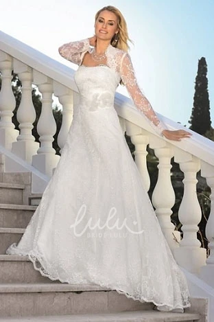 Long-Sleeve Lace A-Line Wedding Dress with Appliques and Cape