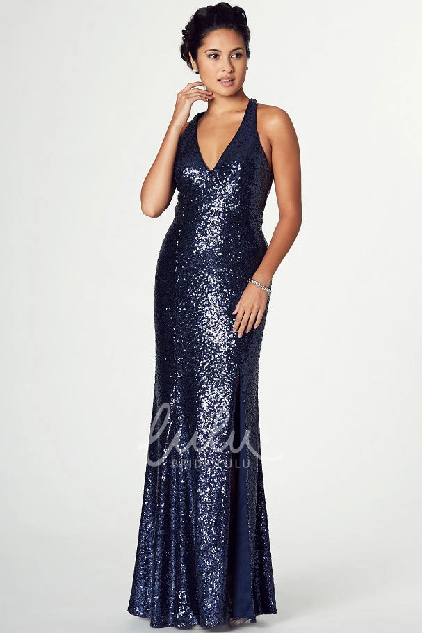 Sequin V-Neck Sleeveless Prom Dress Glamorous Evening Gown
