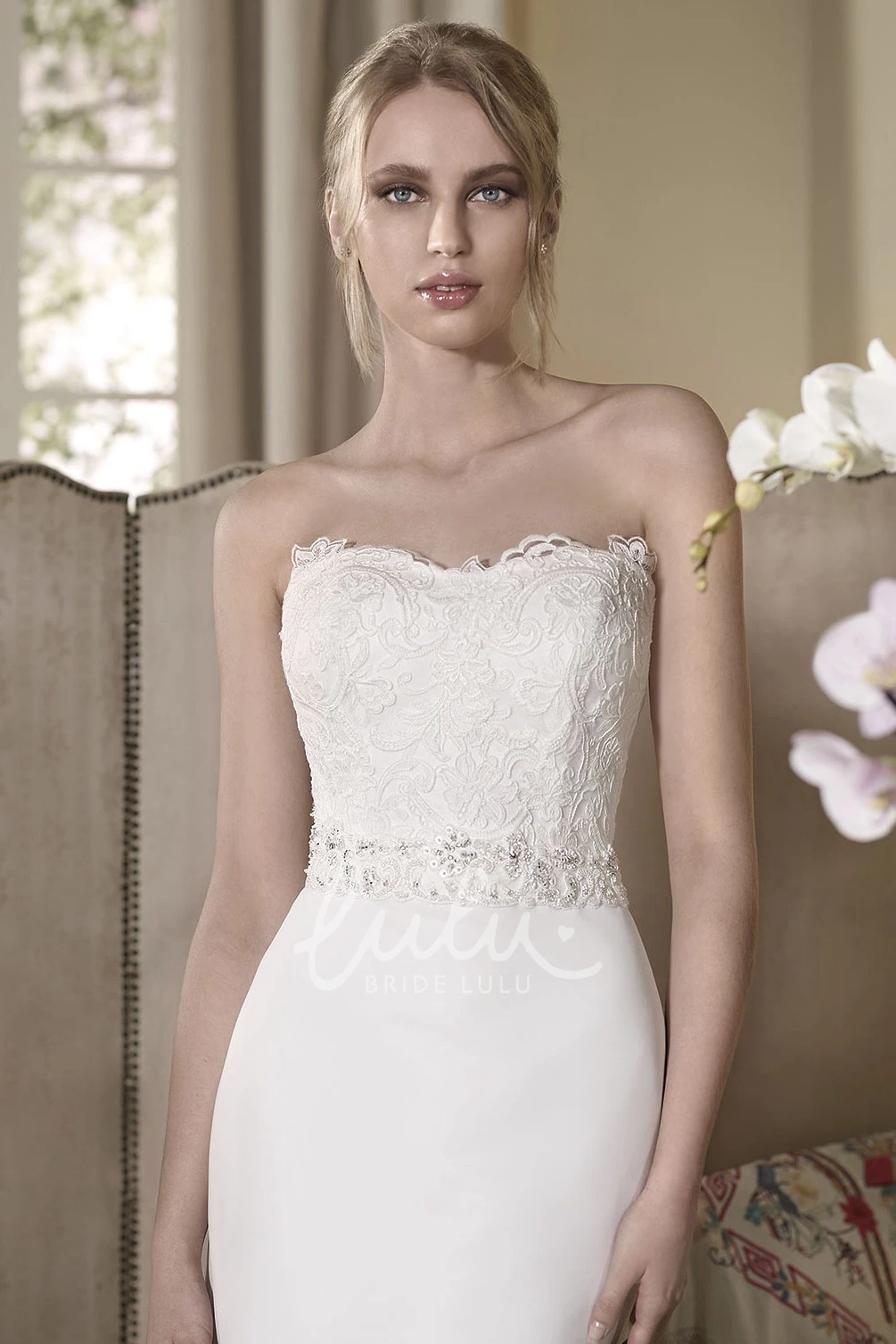 Off-The-Shoulder Peplum Wedding Dress with Half-Sleeves and Lace