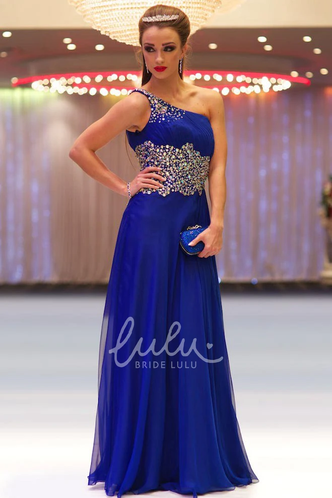 Sheath One-Shoulder Ruched Chiffon Prom Dress With Beading Floor-Length Formal Dress