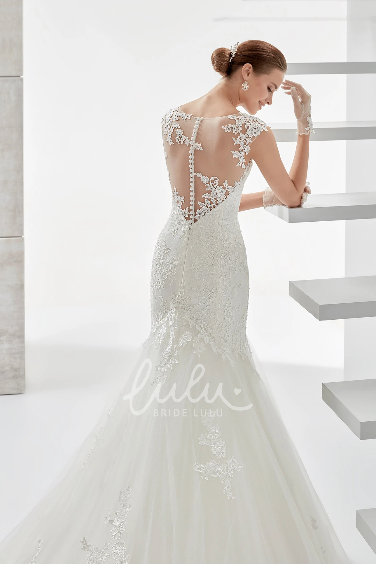 Illusive Mermaid Wedding Dress with Court Train and Jewel Neckline