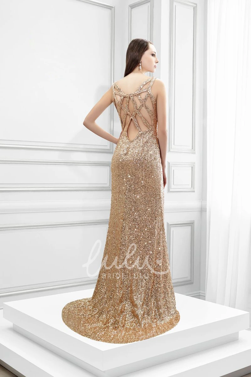 Sequin Prom Dress V-Neck Split-Front with Straps