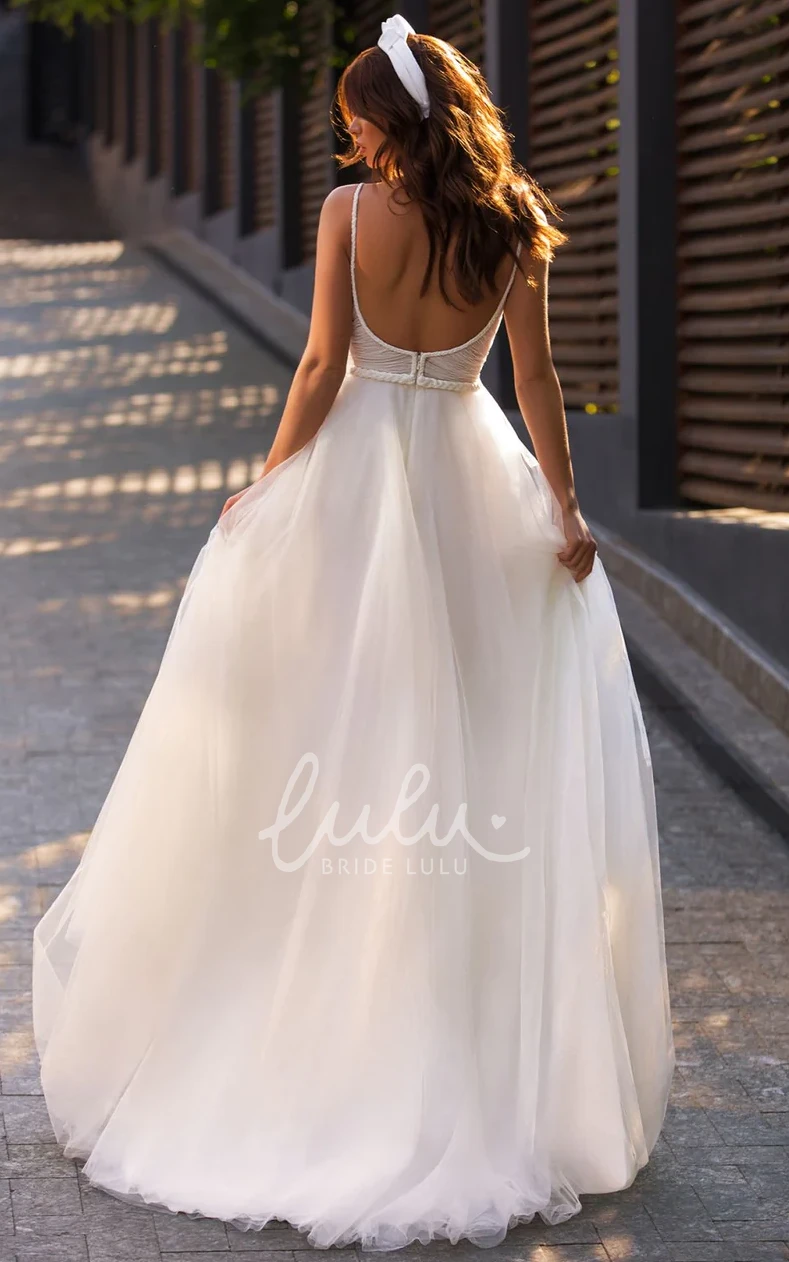 Luxury A-Line Spaghetti Sweetheart Tulle Court Wedding Dress with Split Front