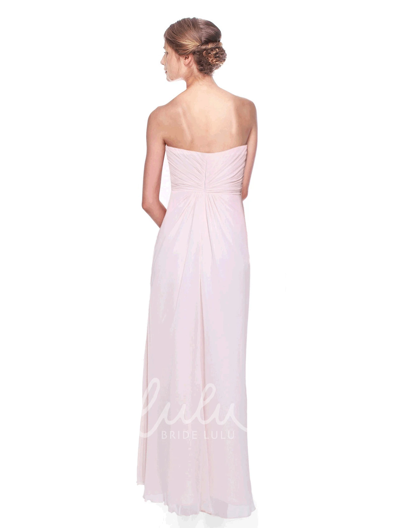 Strapless Ruched Long Chiffon Bridesmaid Dress with Broach Elegant