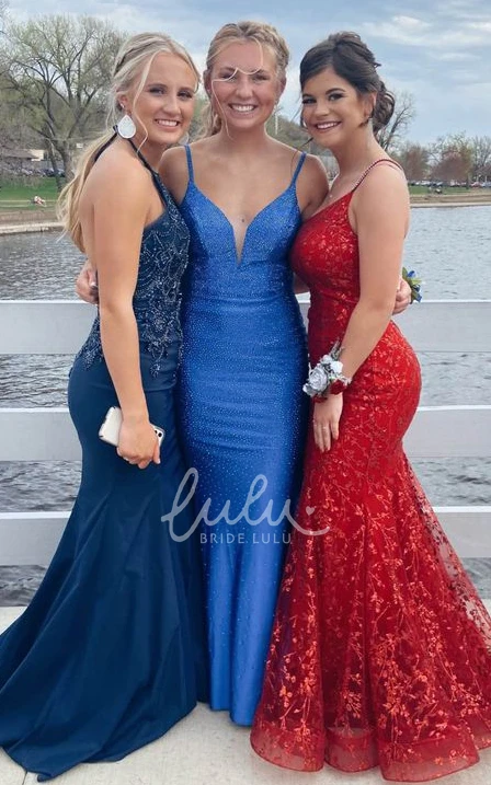 Lace One-Shoulder Trumpet Evening Dress with Open Back Sexy Beaded Women