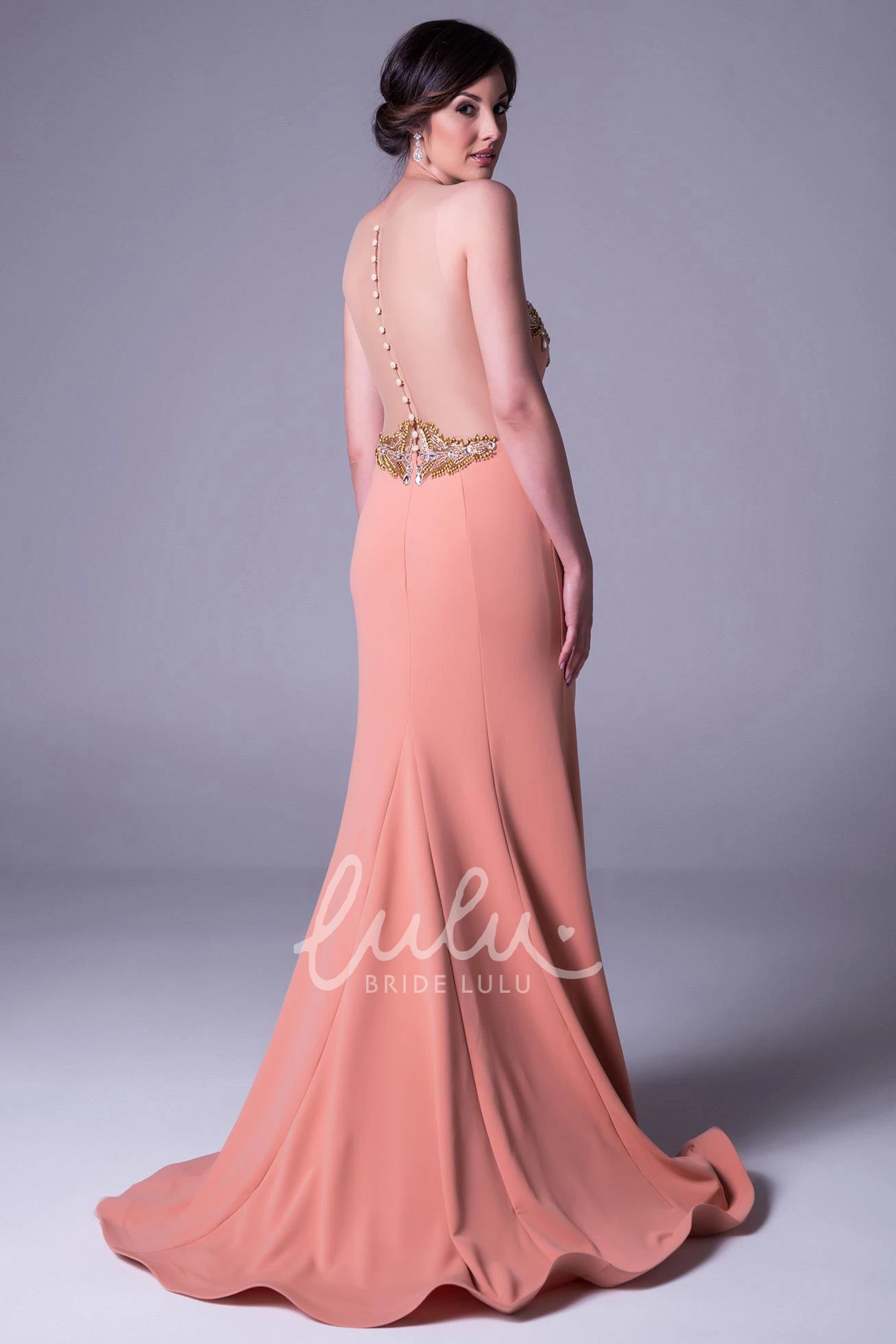 Sleeveless Beaded Sheath Jersey Prom Dress with Long Length