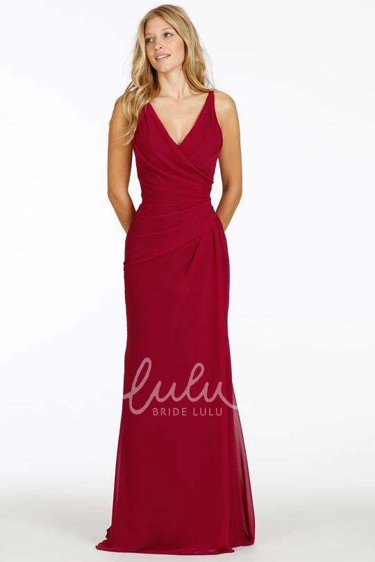 Sheath Chiffon Bridesmaid Dress with Sleeveless Side-Drape V-Neck and Straps