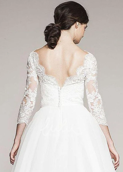Organza Wedding Dress with Long Sleeves Ball Gown Bateau-Neck Style