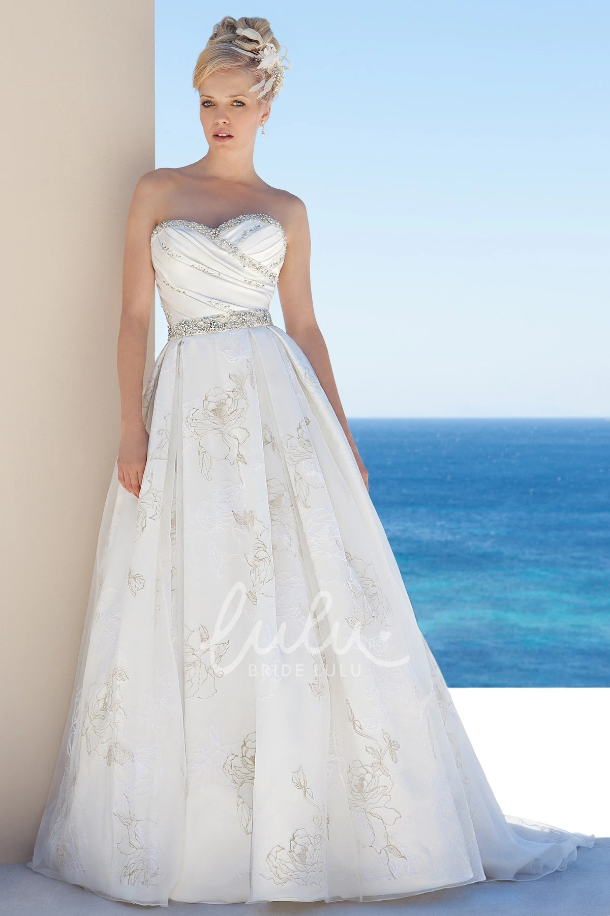 Sweetheart Satin A-Line Wedding Dress with Beading and Waist Jewelry