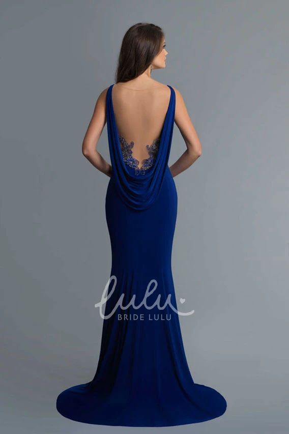 Long Sweetheart Sleeveless Sheath Jersey Bridesmaid Dress with Illusion and Split Front