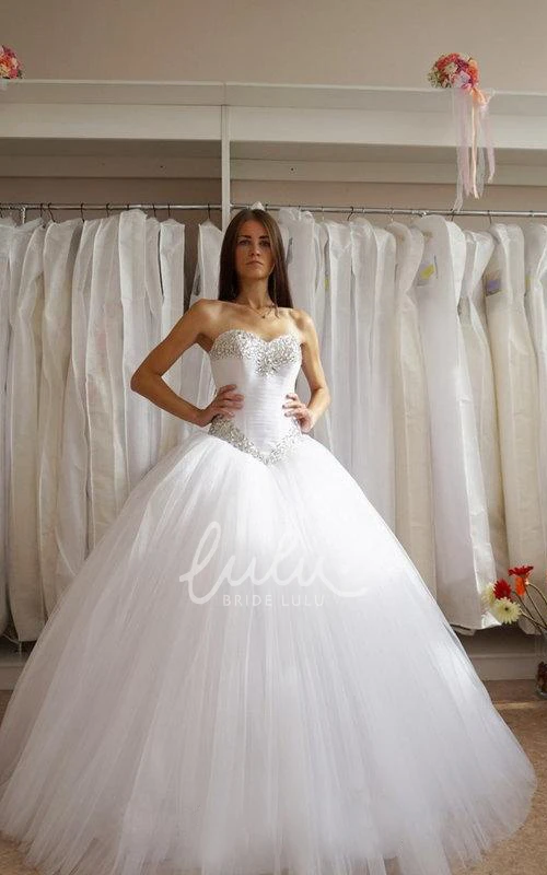 Rhinestone Corset Bodice Sweetheart Tulle Ball Gown Wedding Dress